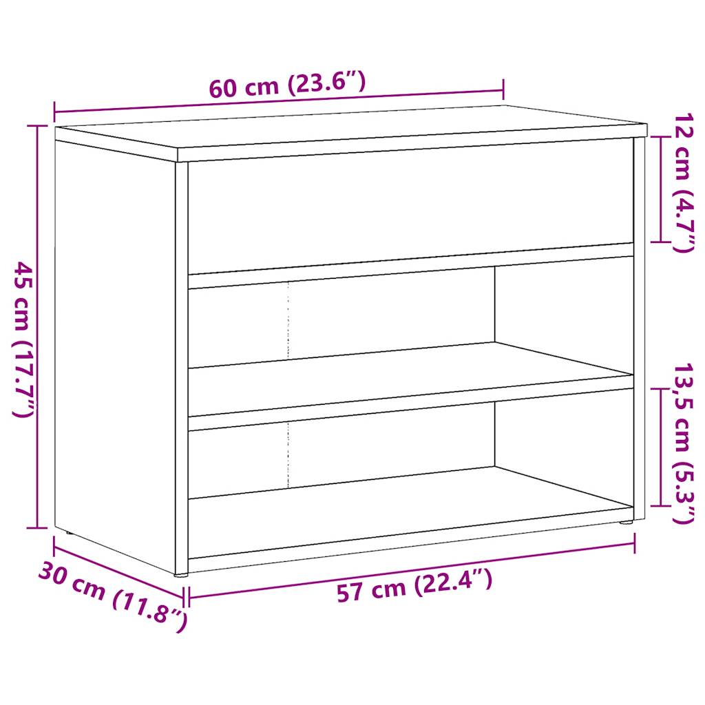 Haven Shoe Cabinet Old Pine 2 Compartments Wide & Long