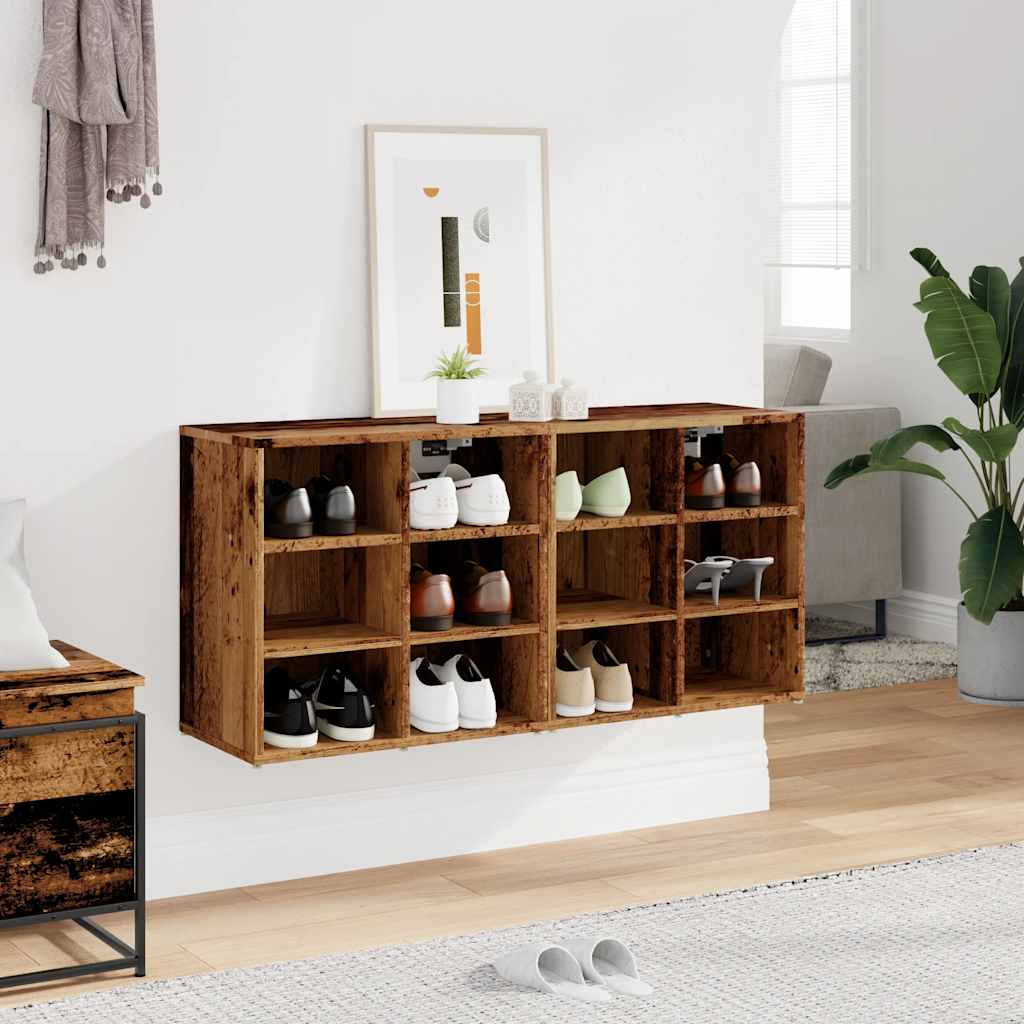 Luxe Shoe Cabinet Set Of 2 Natural Grained Oak 12 Compartments Wide & Deep