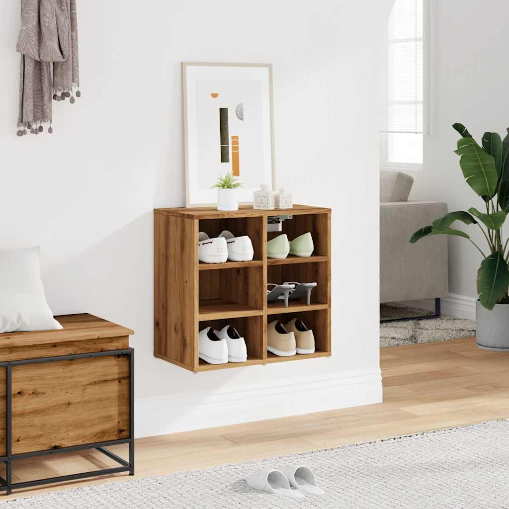 Luxe Shoe Cabinet Natural Grained Oak 6 Compartments Wide & Deep