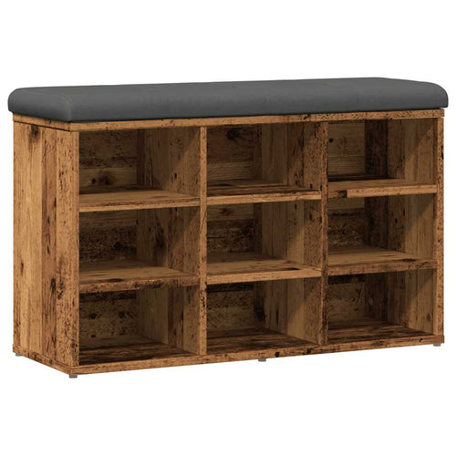 Shoe Bench Old Grained Wood 9 Compartments Wide & Deep