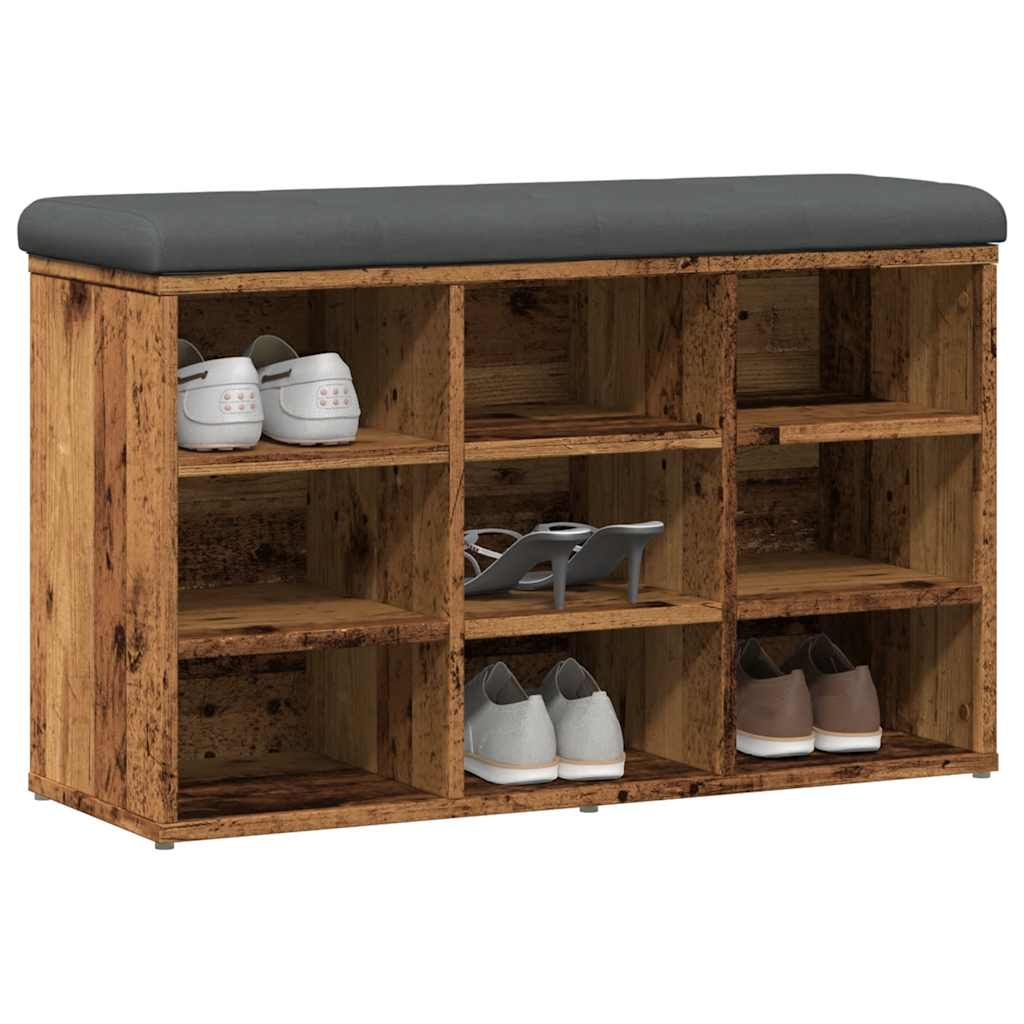 Shoe Bench Old Grained Wood 9 Compartments Wide & Deep