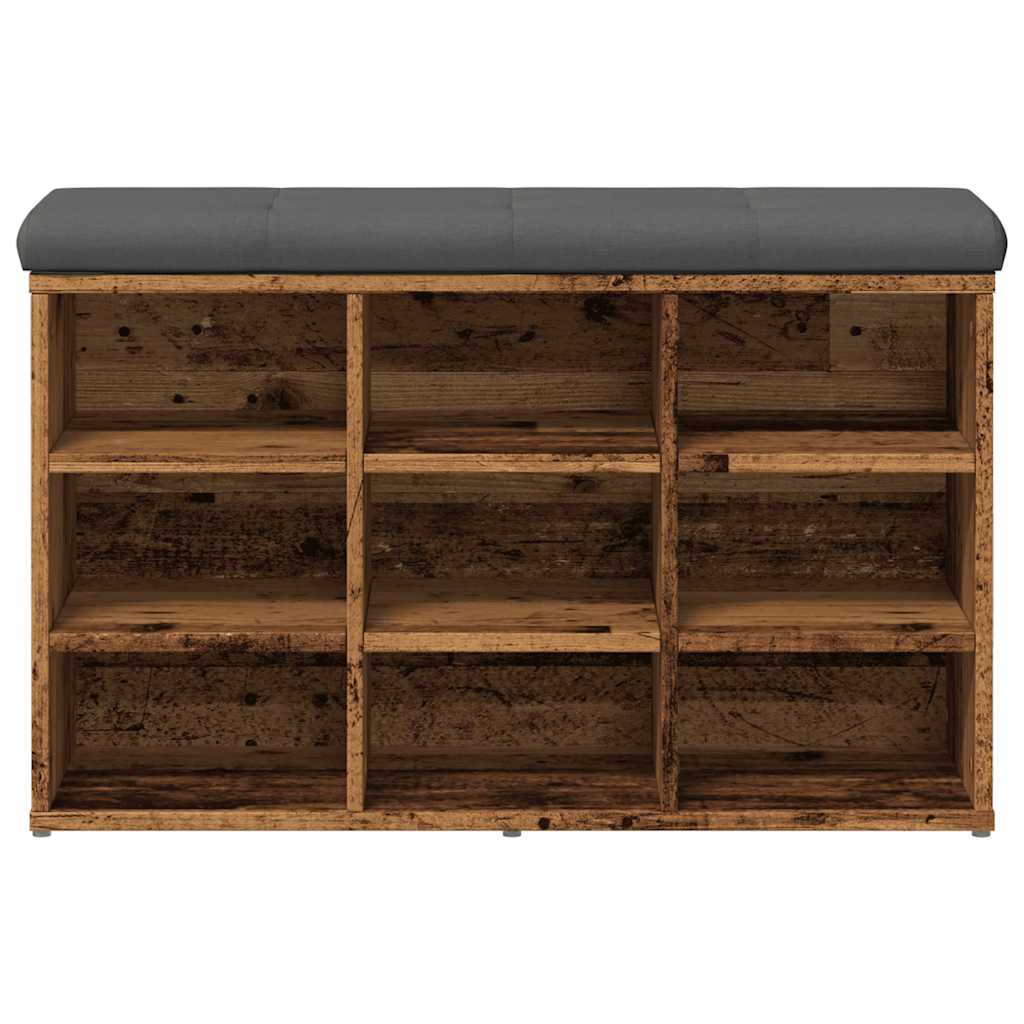Shoe Bench Old Grained Wood 9 Compartments Wide & Deep