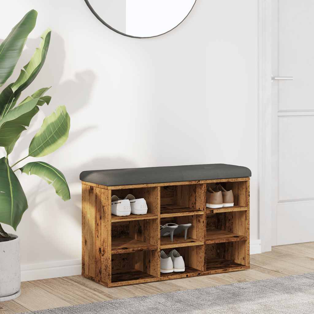 Shoe Bench Old Grained Wood 9 Compartments Wide & Deep