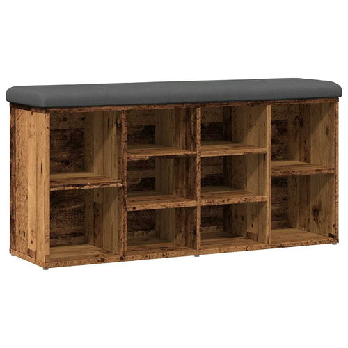Shoe Bench Old Grained Wood 10 Compartments Wide & Deep