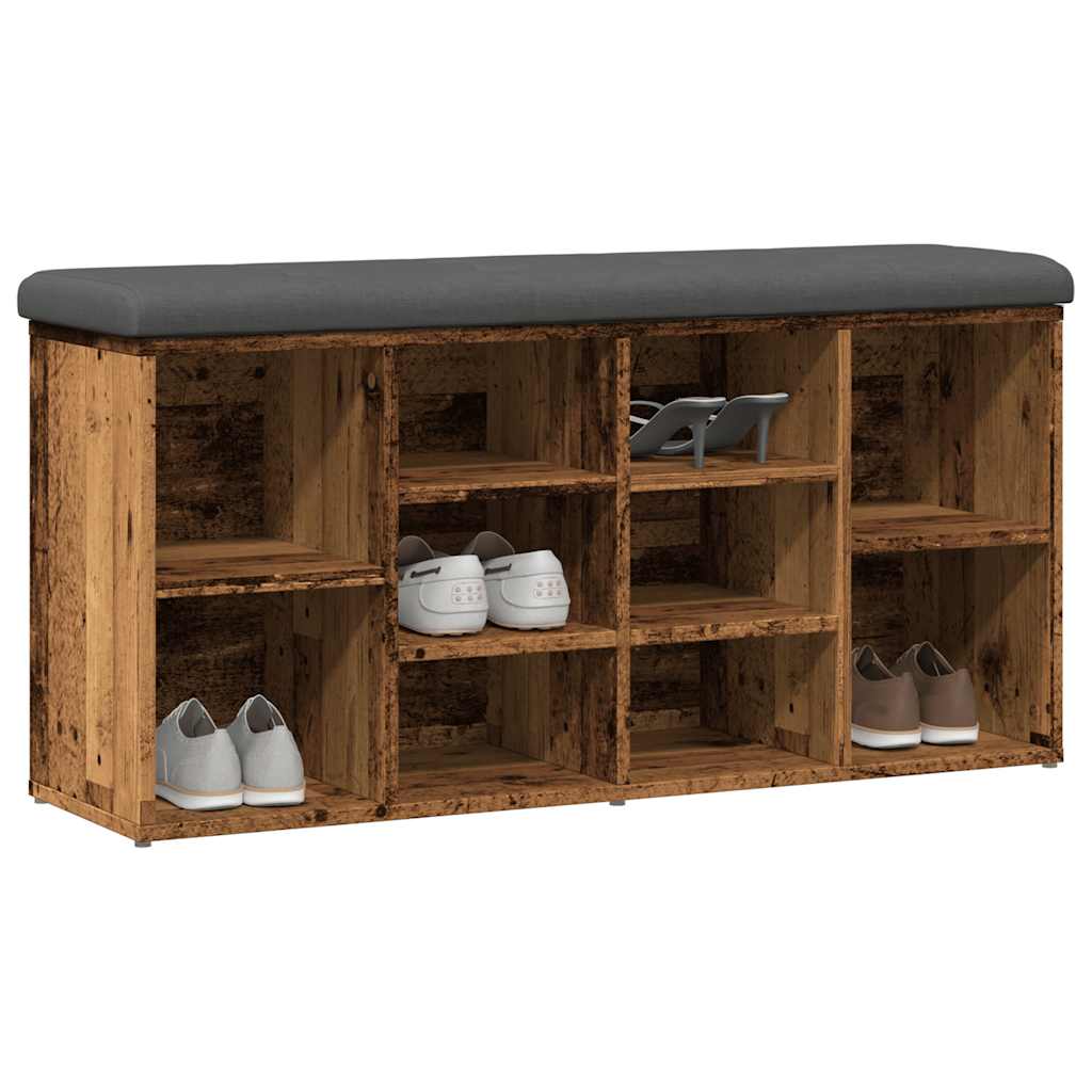 Shoe Bench Old Grained Wood 10 Compartments Wide & Deep