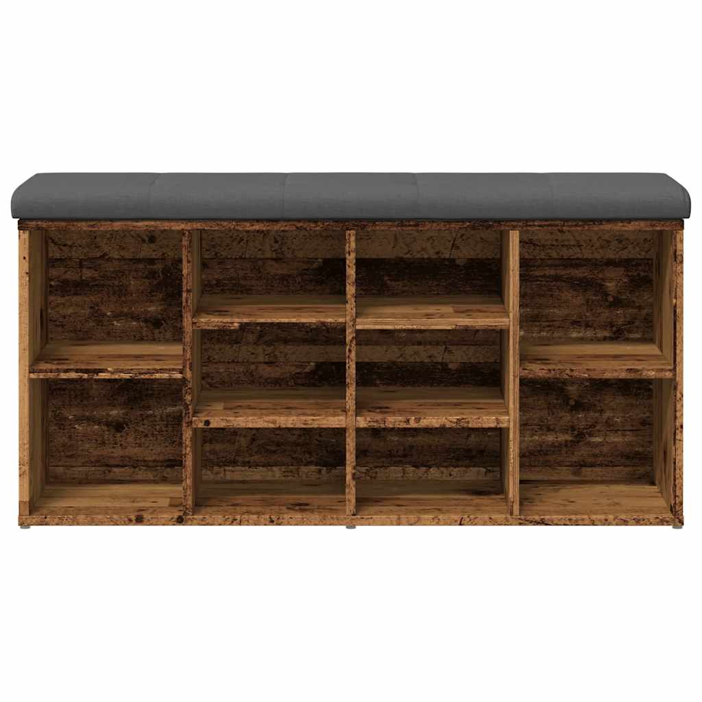 Shoe Bench Old Grained Wood 10 Compartments Wide & Deep