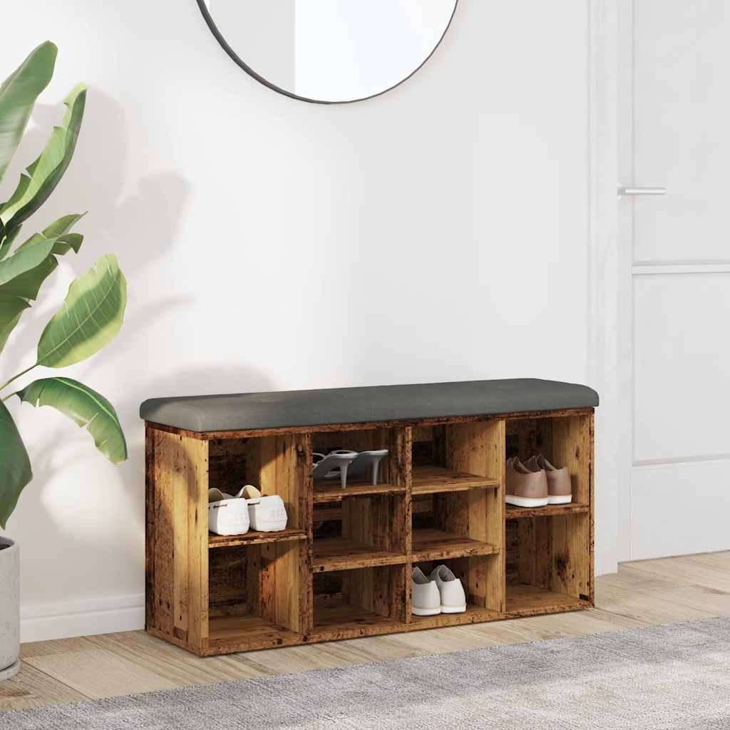 Shoe Bench Old Grained Wood 10 Compartments Wide & Deep