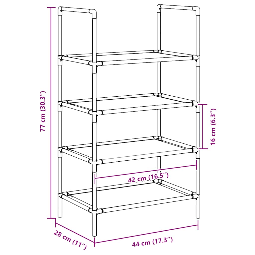 Shoe Rack 4-Tier Black Non-Woven Fabric with Powder-Coated Steel
