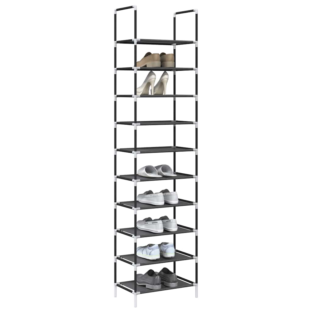 Shoe Rack 8-Tier Black Non-Woven Fabric with Powder-Coated Steel