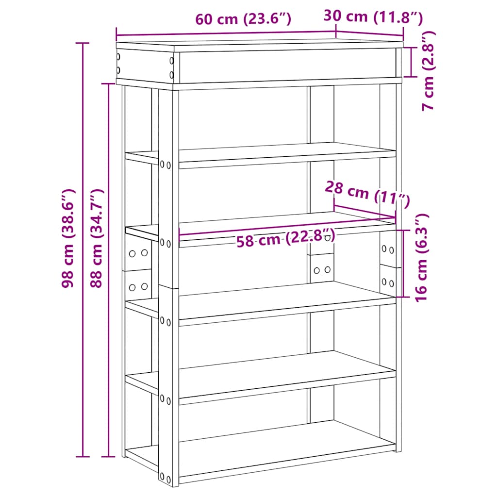 Shoe Cabinet Natural Wood 5 Open Compartments Skinny & Tall