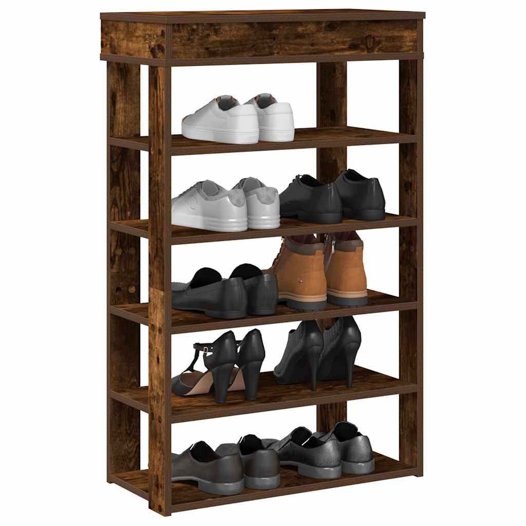 Shoe Cabinet Natural Wood 5 Open Compartments Skinny & Tall