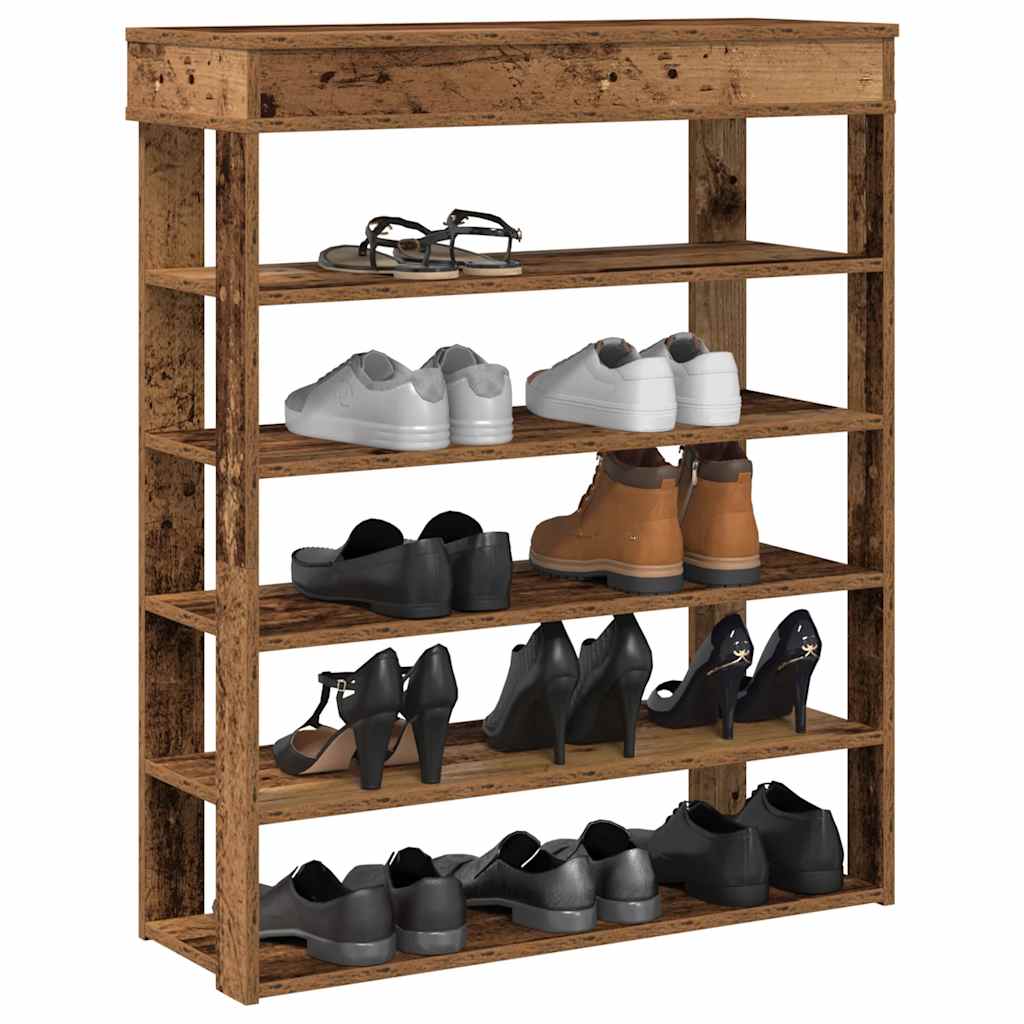 Shoe Cabinet Natural Wood 5 Open Compartments Medium
