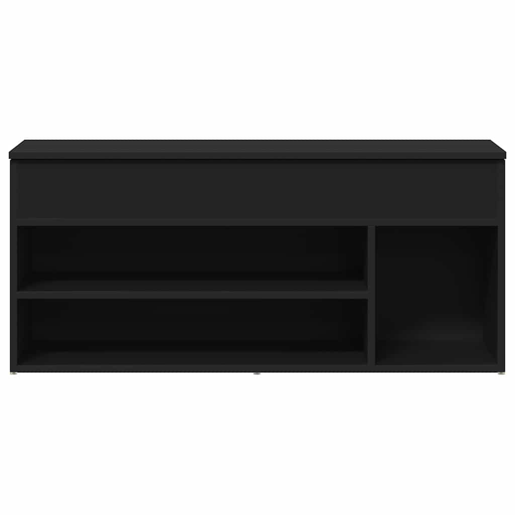 Shoe Bench Black Wood 3 Compartments Medium