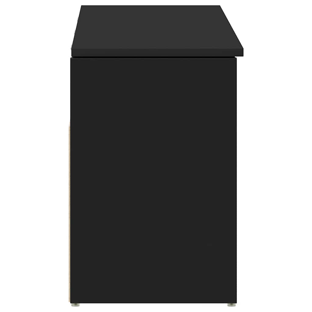 Shoe Bench Black Wood 3 Compartments Medium