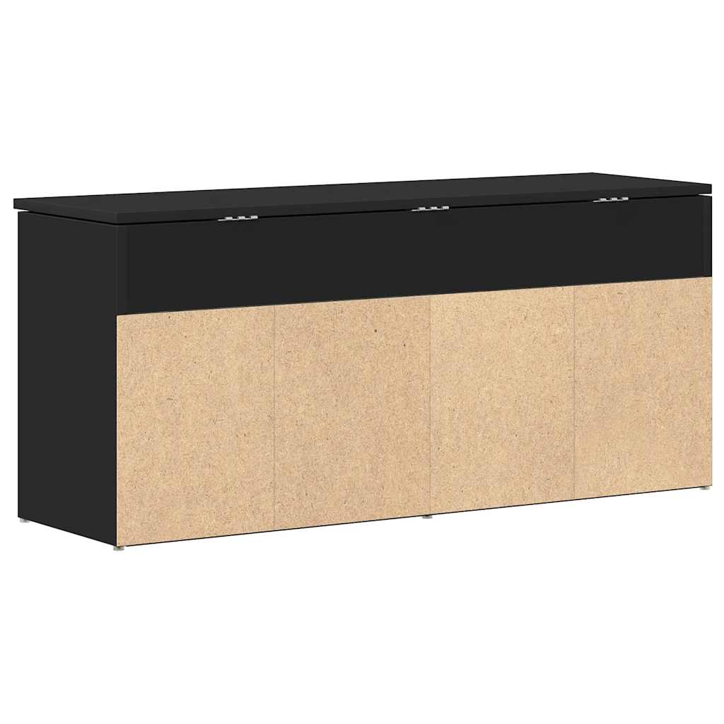 Shoe Bench Black Wood 3 Compartments Medium