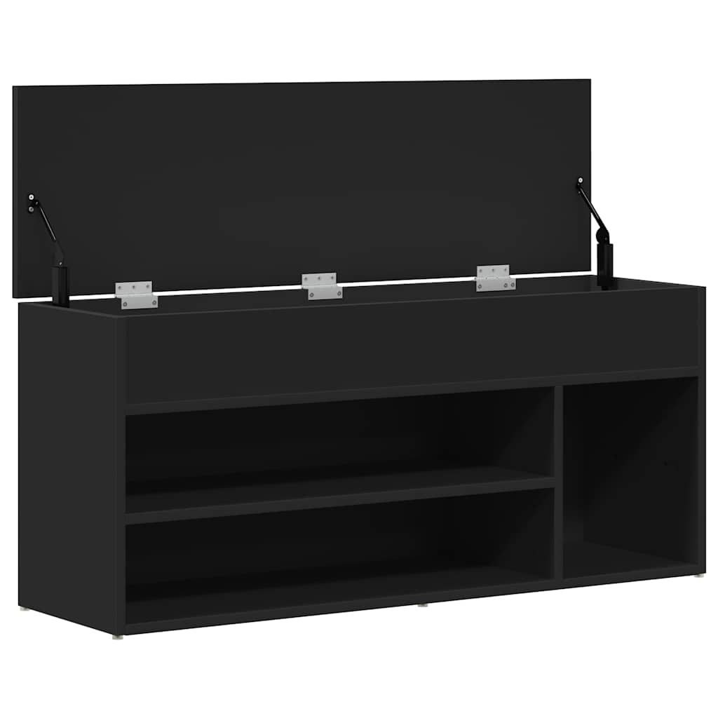 Shoe Bench Black Wood 3 Compartments Medium