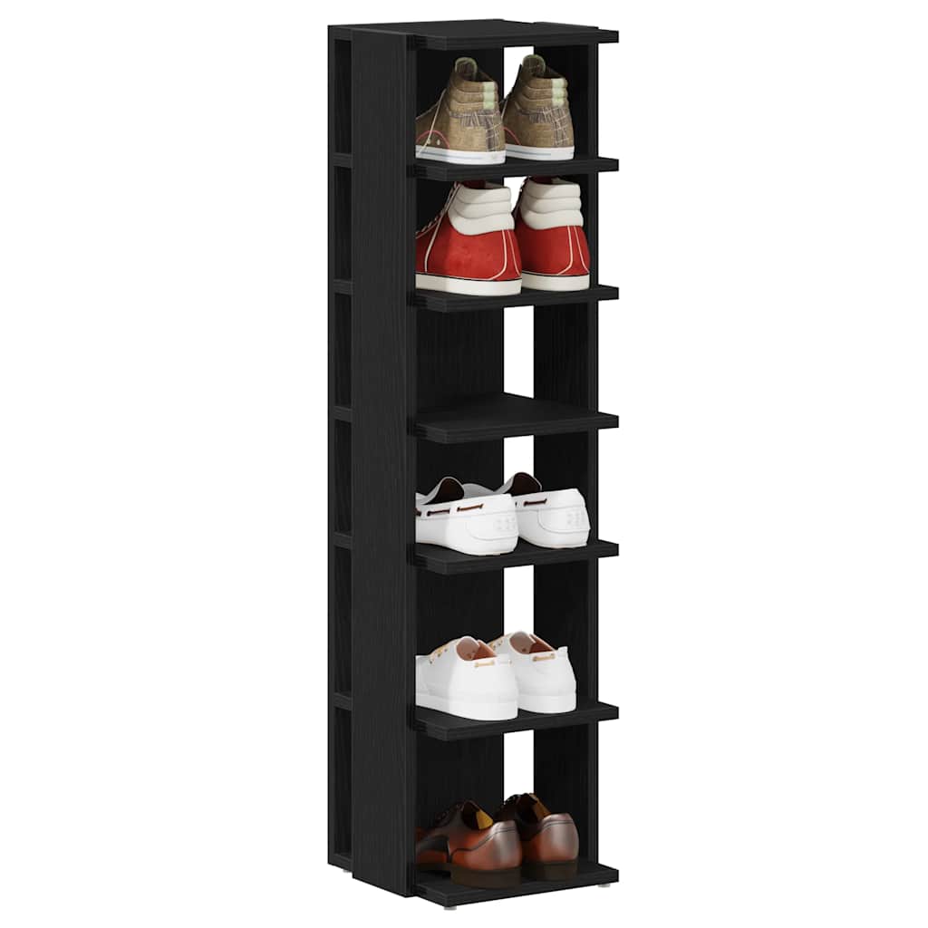 Set Of 2 Shoe Rack Black Wood 6 Compartments Tall & Skinny