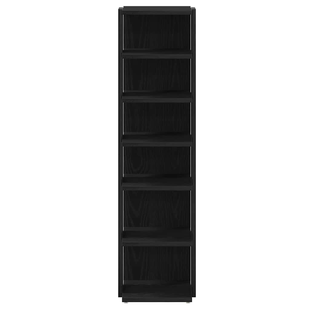 Set Of 2 Shoe Rack Black Wood 6 Compartments Tall & Skinny
