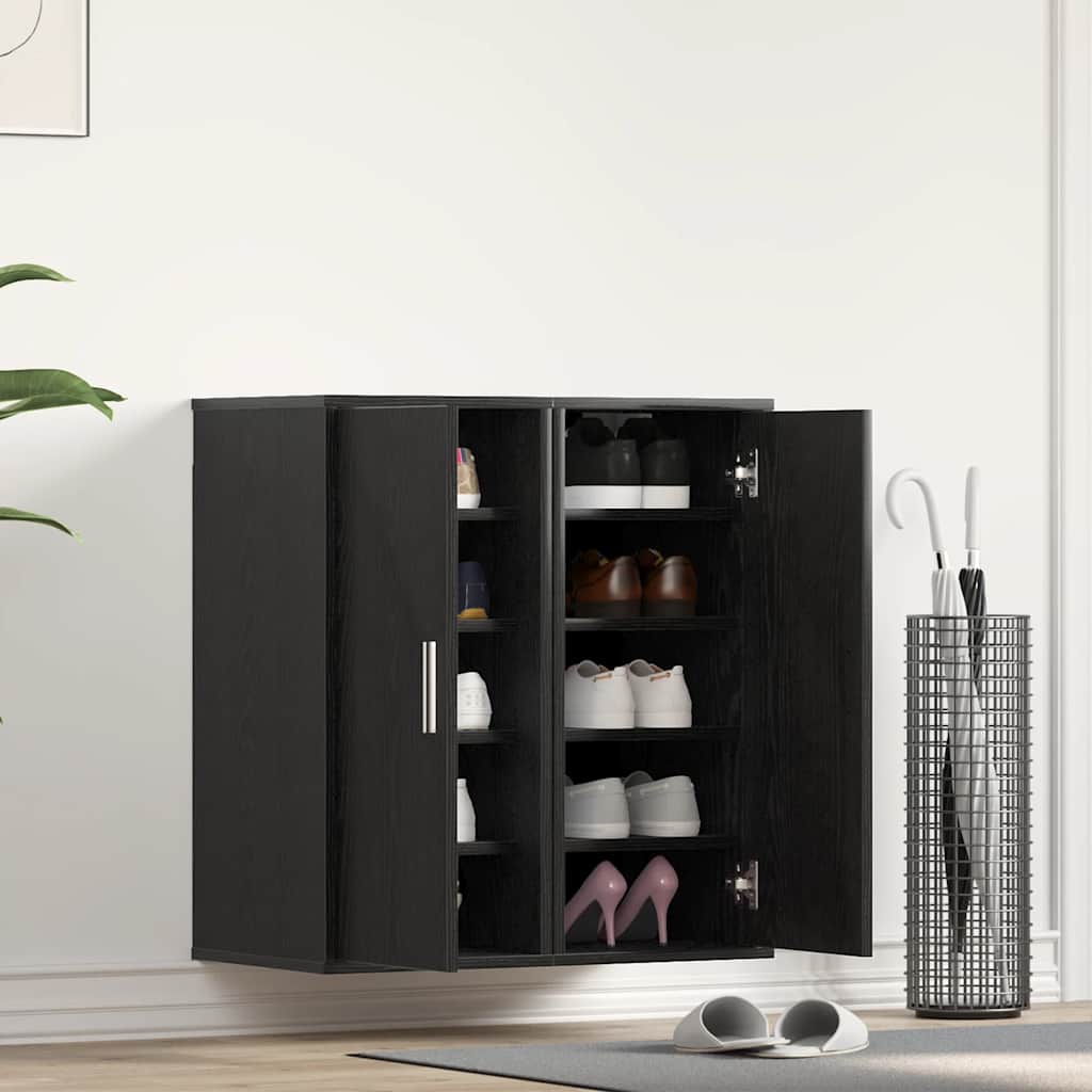 Set Of 2 Shoe Racks Black Wood 3 Compartments Tall