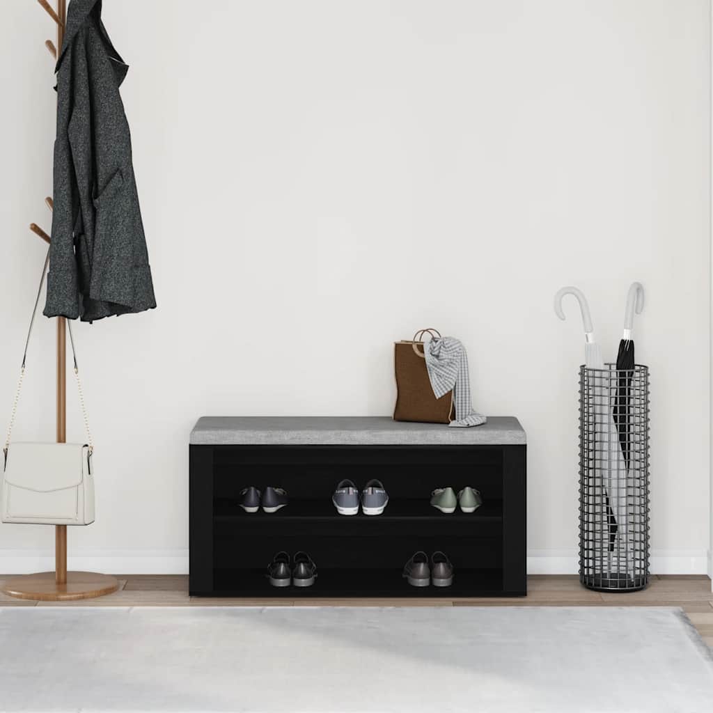 Shoe Bench Black Wood 2 Compartments Small