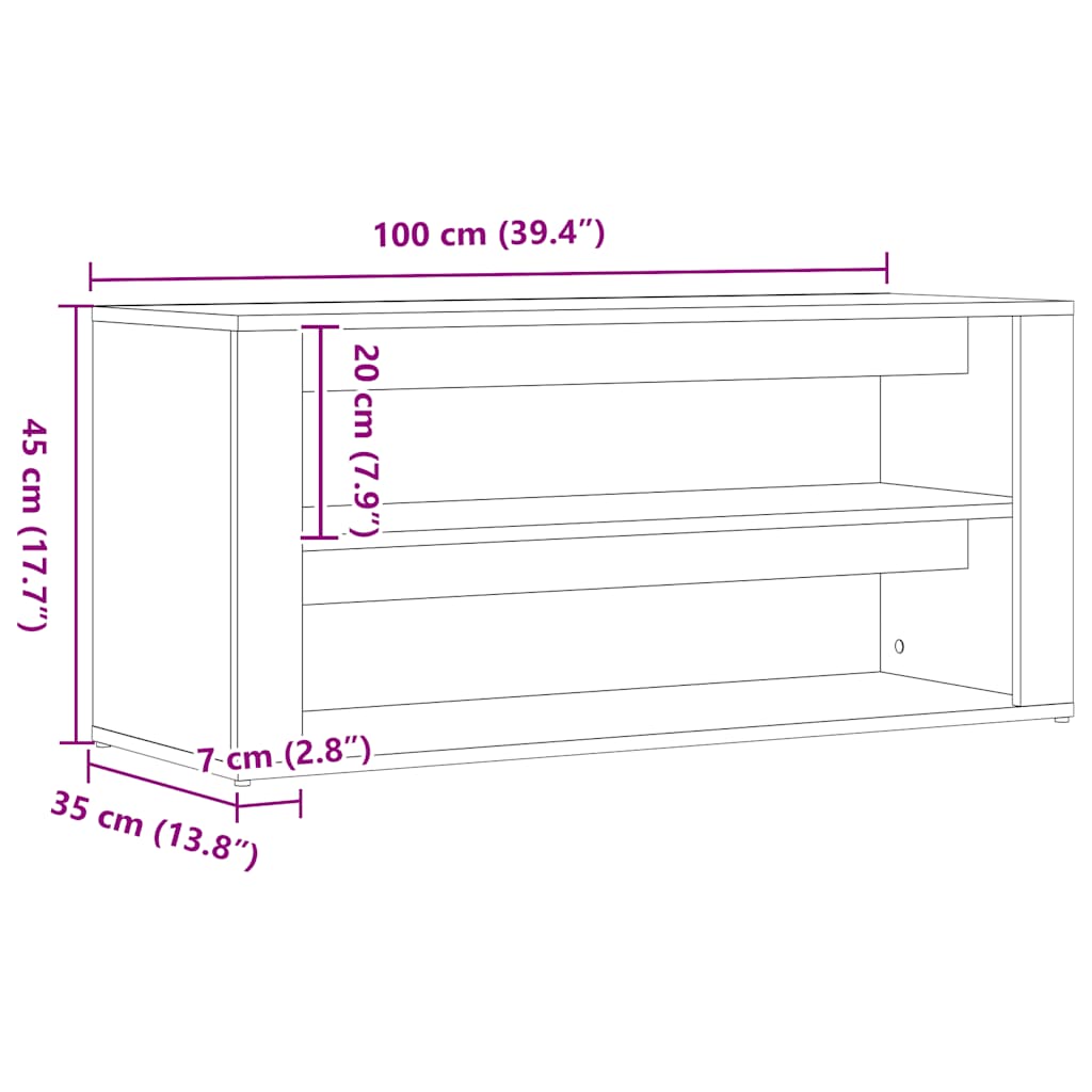 Shoe Bench Black Wood 2 Compartments Small