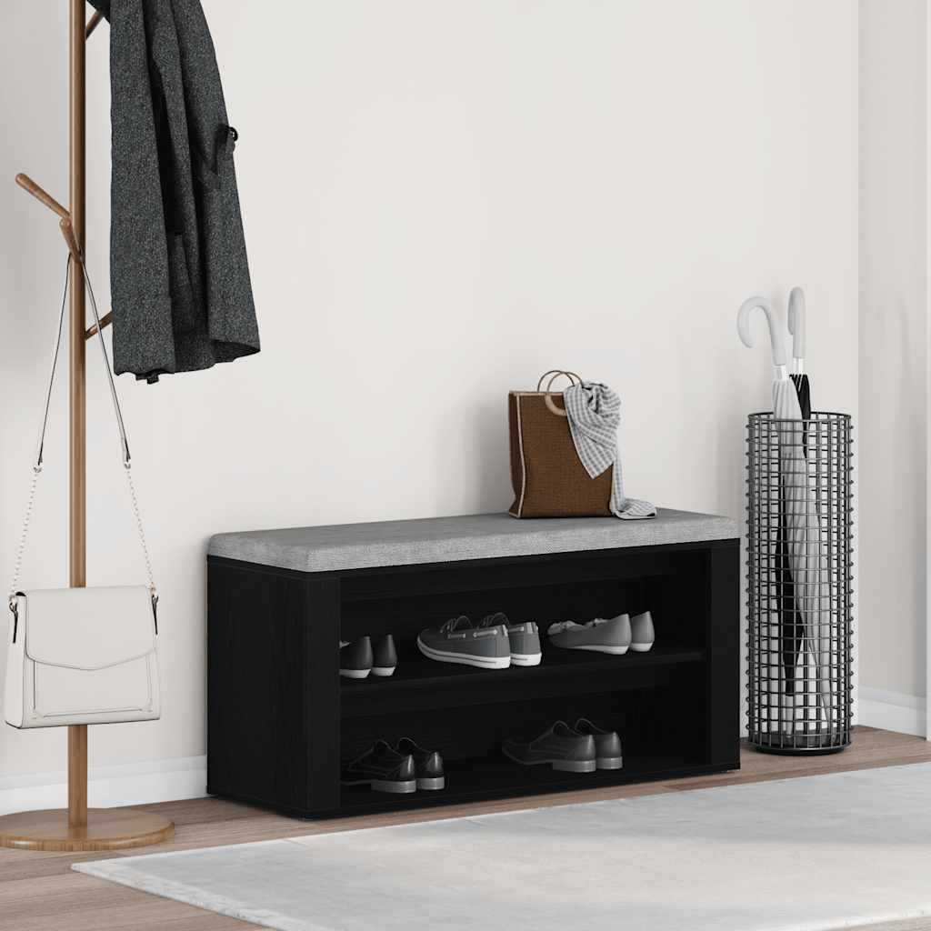 Shoe Bench Black Wood 2 Compartments Small