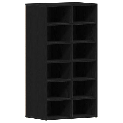 Shoe Rack Black Wood 3 Compartments Tall