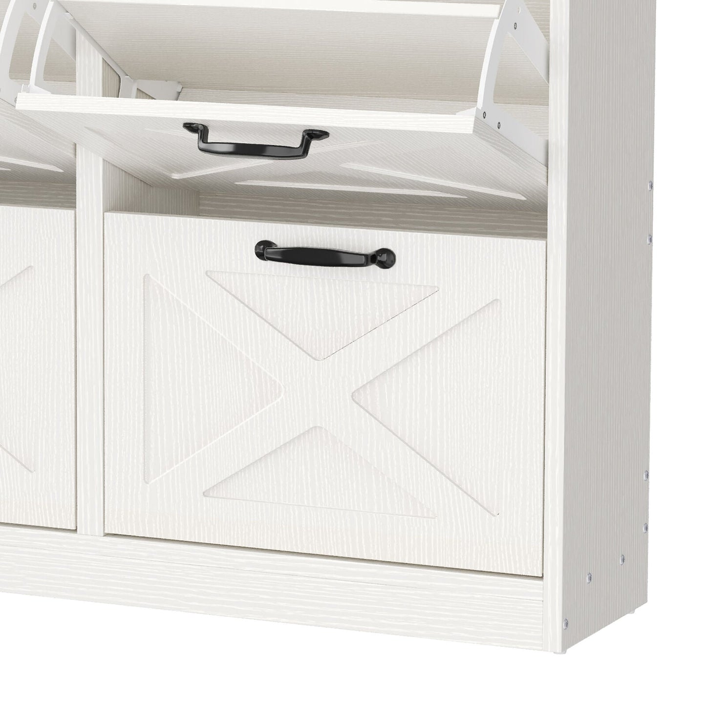 24 Pair Farmhouse Style 41" Pine Shoe Cabinet With 4 Flip Drawers