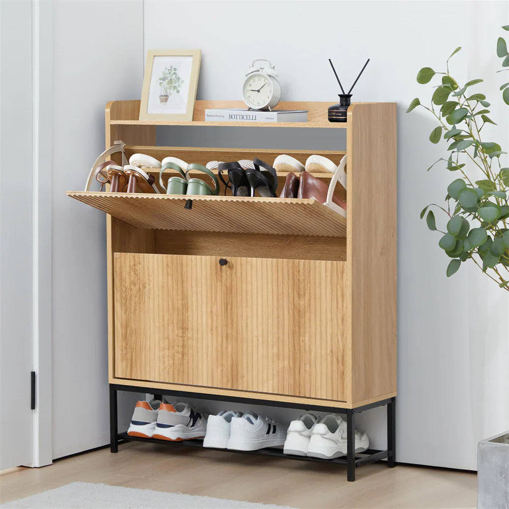 20 Pair Fluted 35" Shoe Cabinet With 2 Drop-Down Drawers