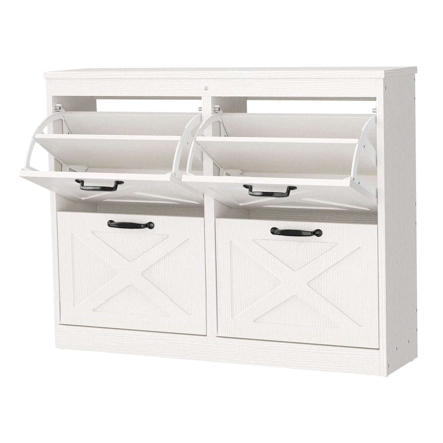 24 Pair Farmhouse Style 41" Pine Shoe Cabinet With 4 Flip Drawers