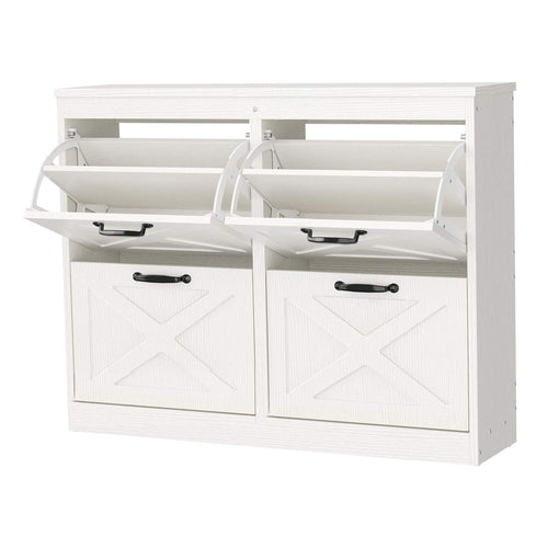 24 Pair Farmhouse Style 41" Pine Shoe Cabinet With 4 Flip Drawers