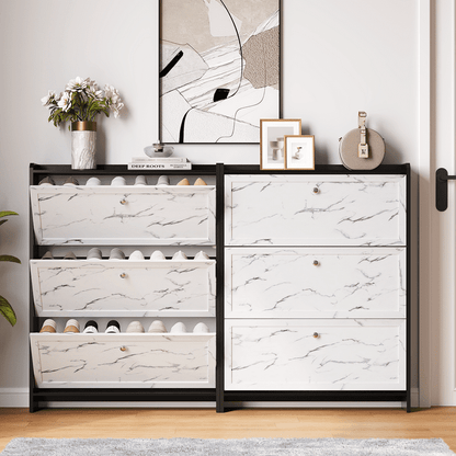 Modern 12 Pair 31" Marble Shoe Cabinet With 3 Flip Drawers