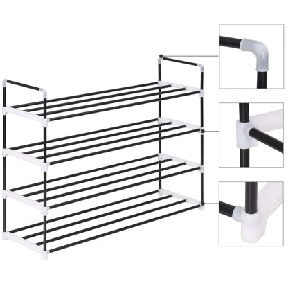 Loft Shoe Rack Black Metal Rectangular 4 Tiers