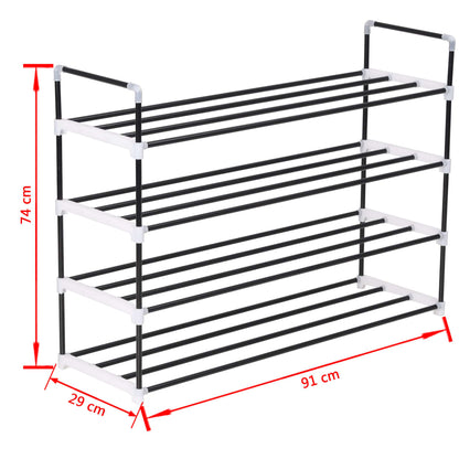 Loft Shoe Rack Black Metal Rectangular 4 Tiers