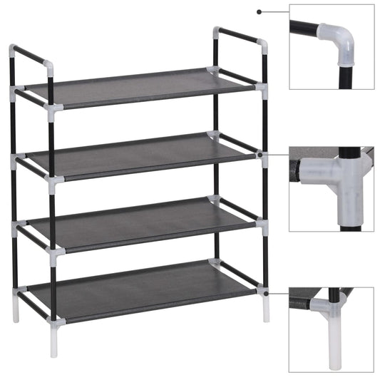 Mode Shoe Rack Black Metal Rectangular 4 Tiers