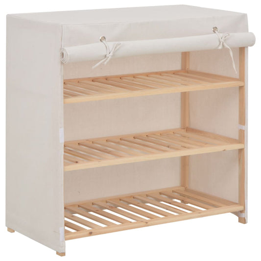 Mode Shoe Organizer Natural Solid Walnut & Fabric Cover 3 Compartments Rectangular