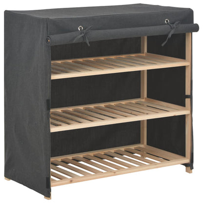 Mode Shoe Organizer Natural Solid Walnut & Fabric Cover 3 Compartments Rectangular