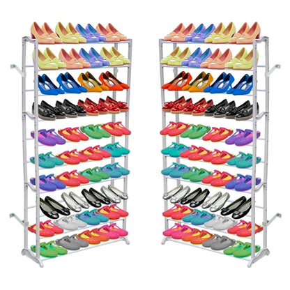 Mode Shoe Rack Set Of 2 Gray Polypropylene Light Weight 12 Tiers
