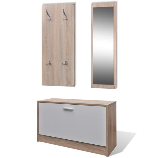 Mode Shoe Cabinet Oak and White Engineered Wood, Plastic, Aluminum Alloy