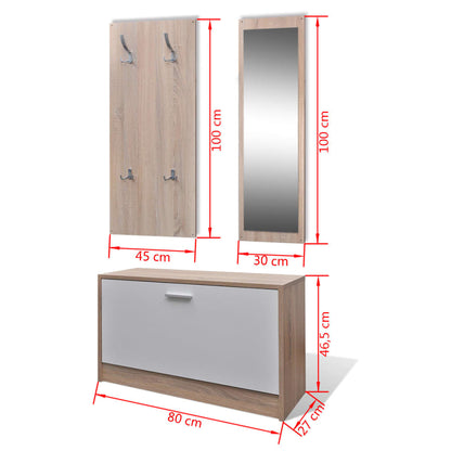 Mode Shoe Cabinet Oak and White Engineered Wood, Plastic, Aluminum Alloy