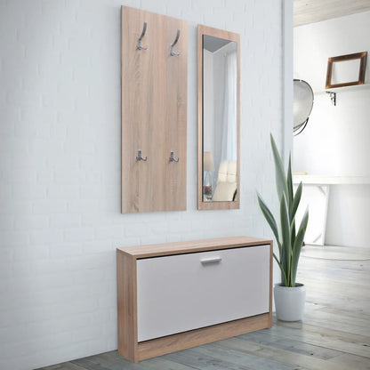 Mode Shoe Cabinet Oak and White Engineered Wood, Plastic, Aluminum Alloy