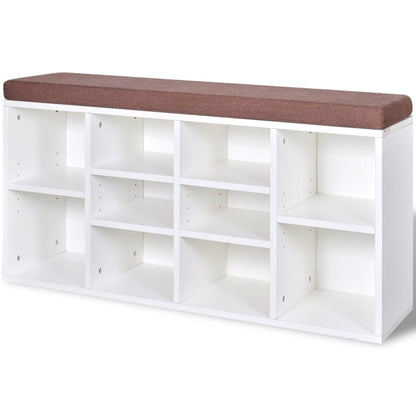 Loft Shoe Bench Natural Walnut White Frame & Brown Leather Seat Rectangular