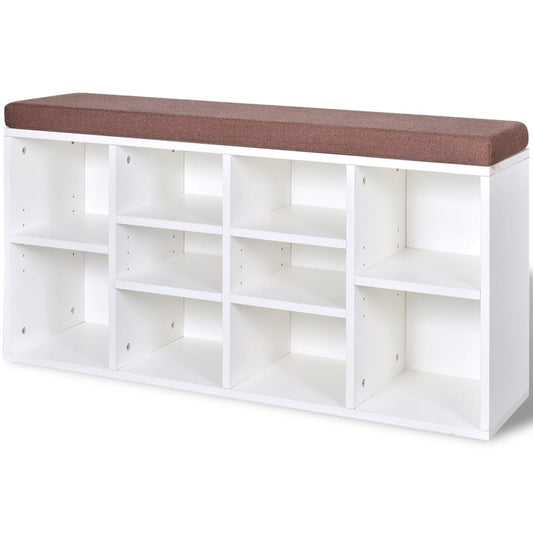 Loft Shoe Bench Natural Walnut White Frame & Brown Leather Seat Rectangular