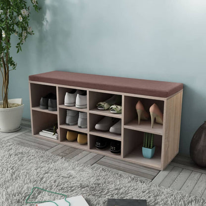 Loft Shoe Bench Natural Walnut White Frame & Brown Leather Seat Rectangular
