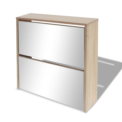 Mode Shoe Bench Natural Walnut & Glass Mirror 2 Compartments Rectangular