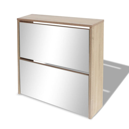 Mode Shoe Bench Natural Walnut & Glass Mirror 2 Compartments Rectangular