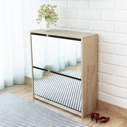 Mode Shoe Bench Natural Walnut & Glass Mirror 2 Compartments Rectangular