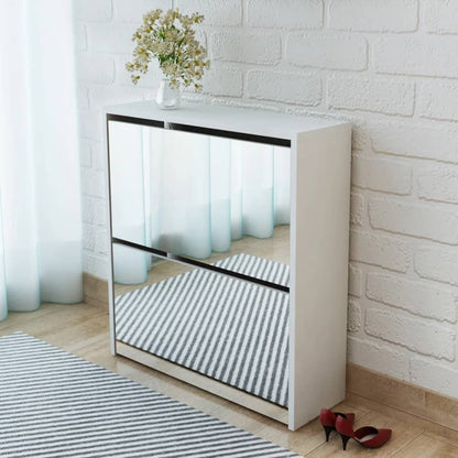 Mode Shoe Bench Natural Walnut & Glass Mirror 2 Compartments Rectangular