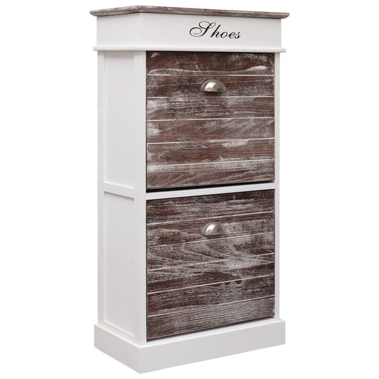 Earth Shoe Cabinet Brown & White Paulownia wood 2 Compartments Tall