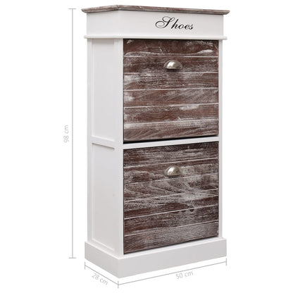 Earth Shoe Cabinet Brown & White Paulownia wood 2 Compartments Tall